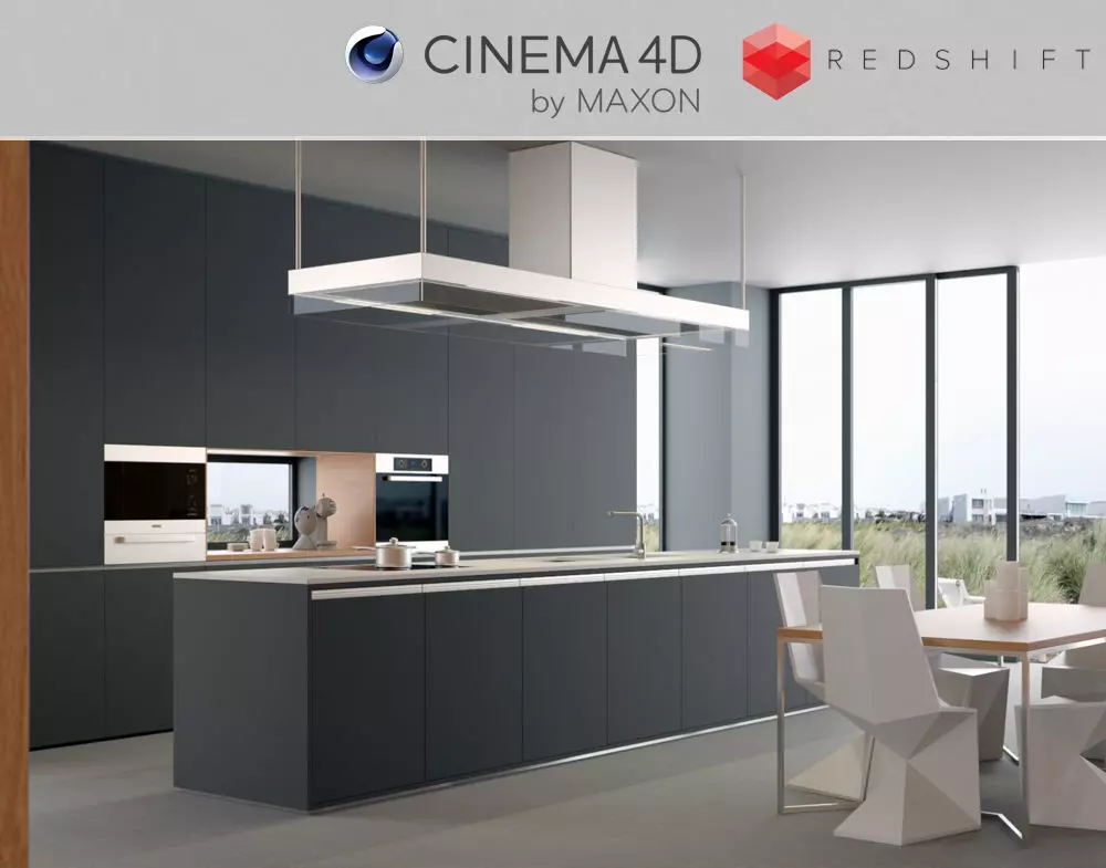 Redshift - C4D Scene files - Modern Kitchen Scene 3D model 3D model_0