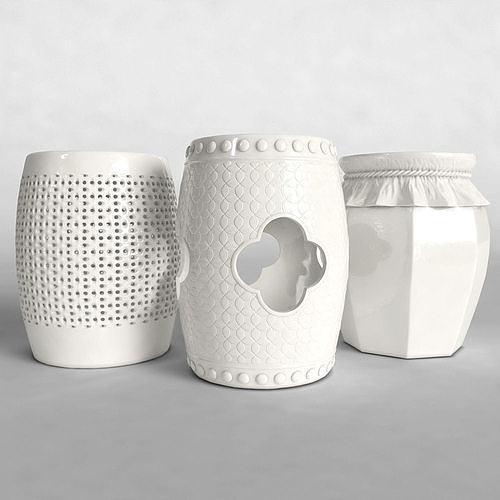 Ceramic Garden Stools Set 03 3D model