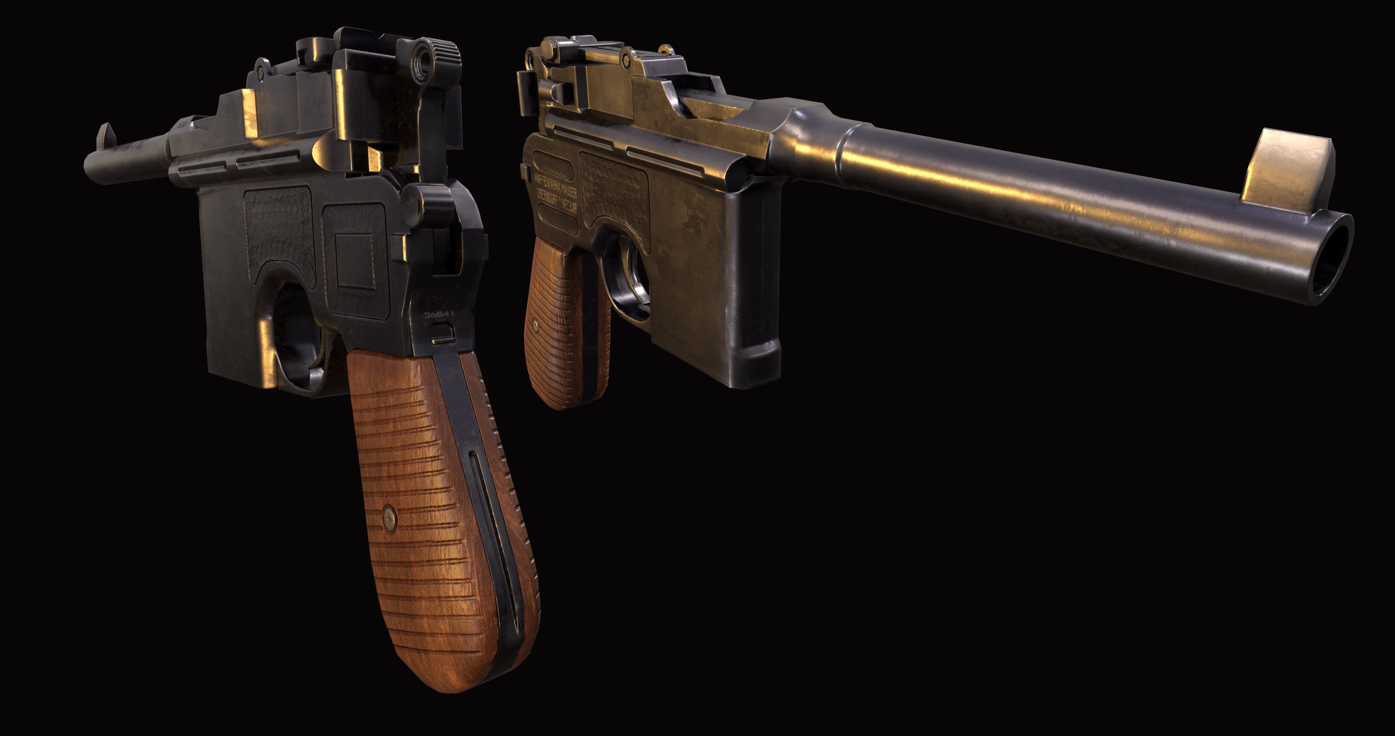 Pistol Mauser C-96 Retro Low -Poly Gun Low-poly 3D model_8