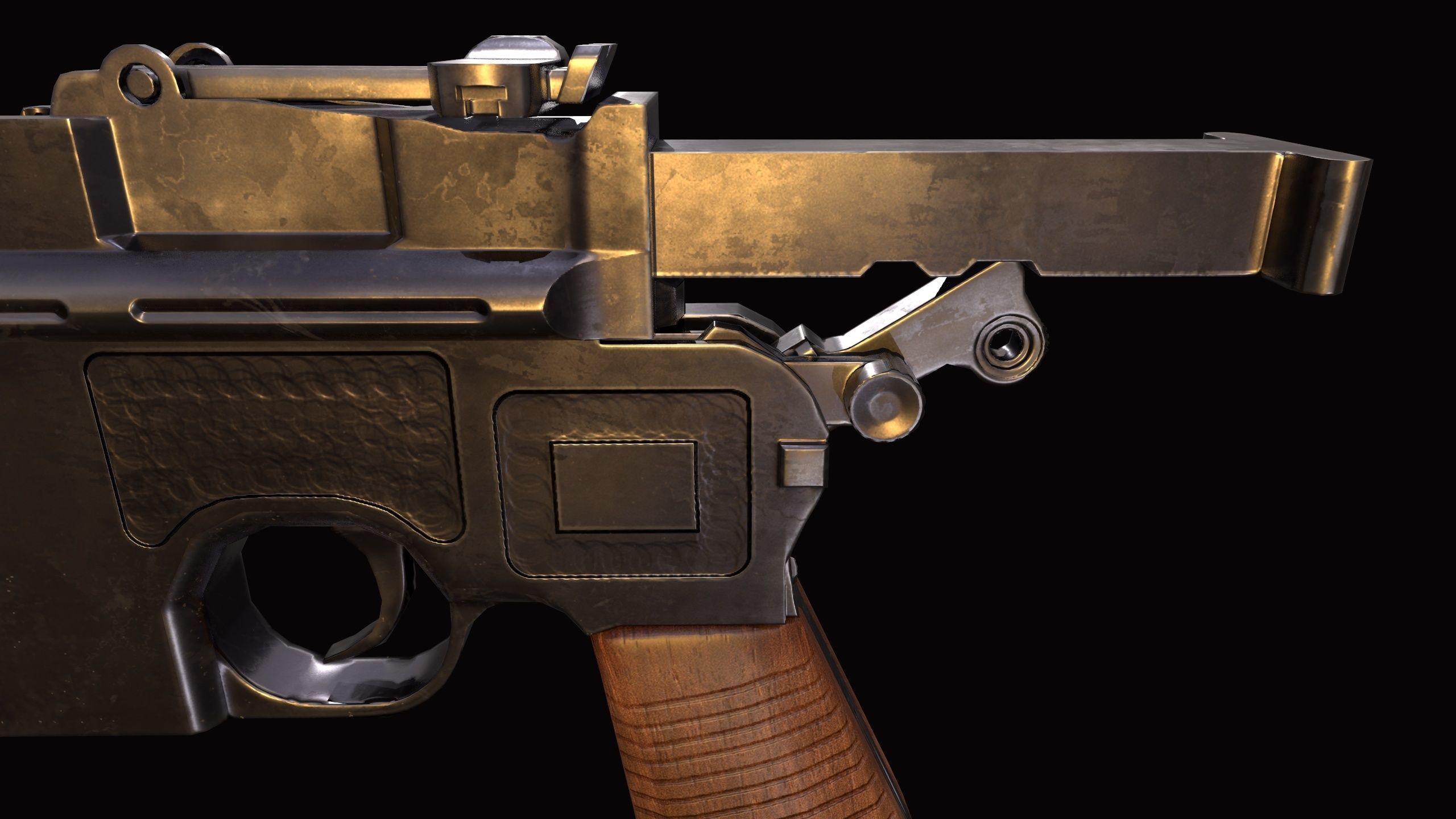 Pistol Mauser C-96 Retro Low -Poly Gun Low-poly 3D model_16