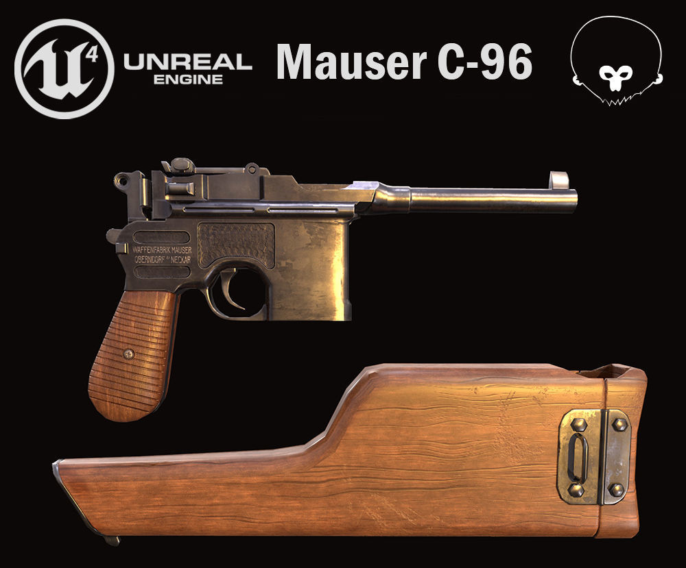 Pistol Mauser C-96 Retro Low -Poly Gun Low-poly 3D model_0