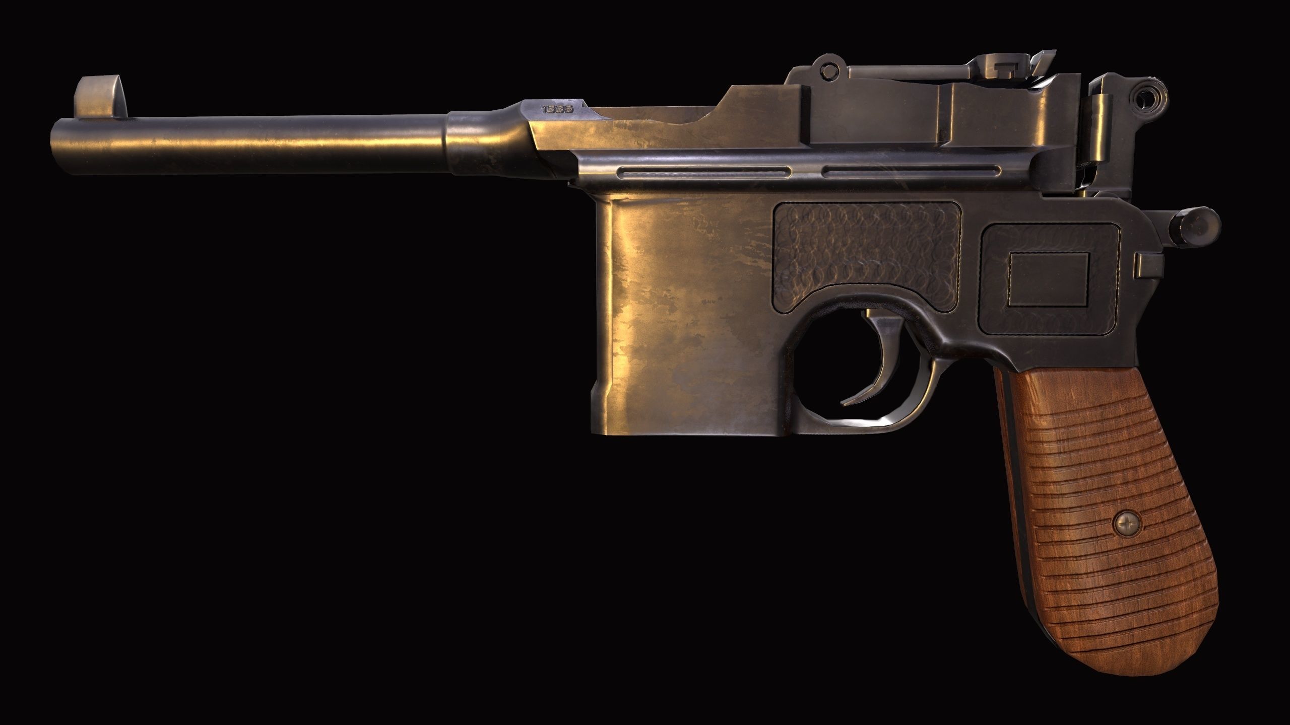 Pistol Mauser C-96 Retro Low -Poly Gun Low-poly 3D model_11