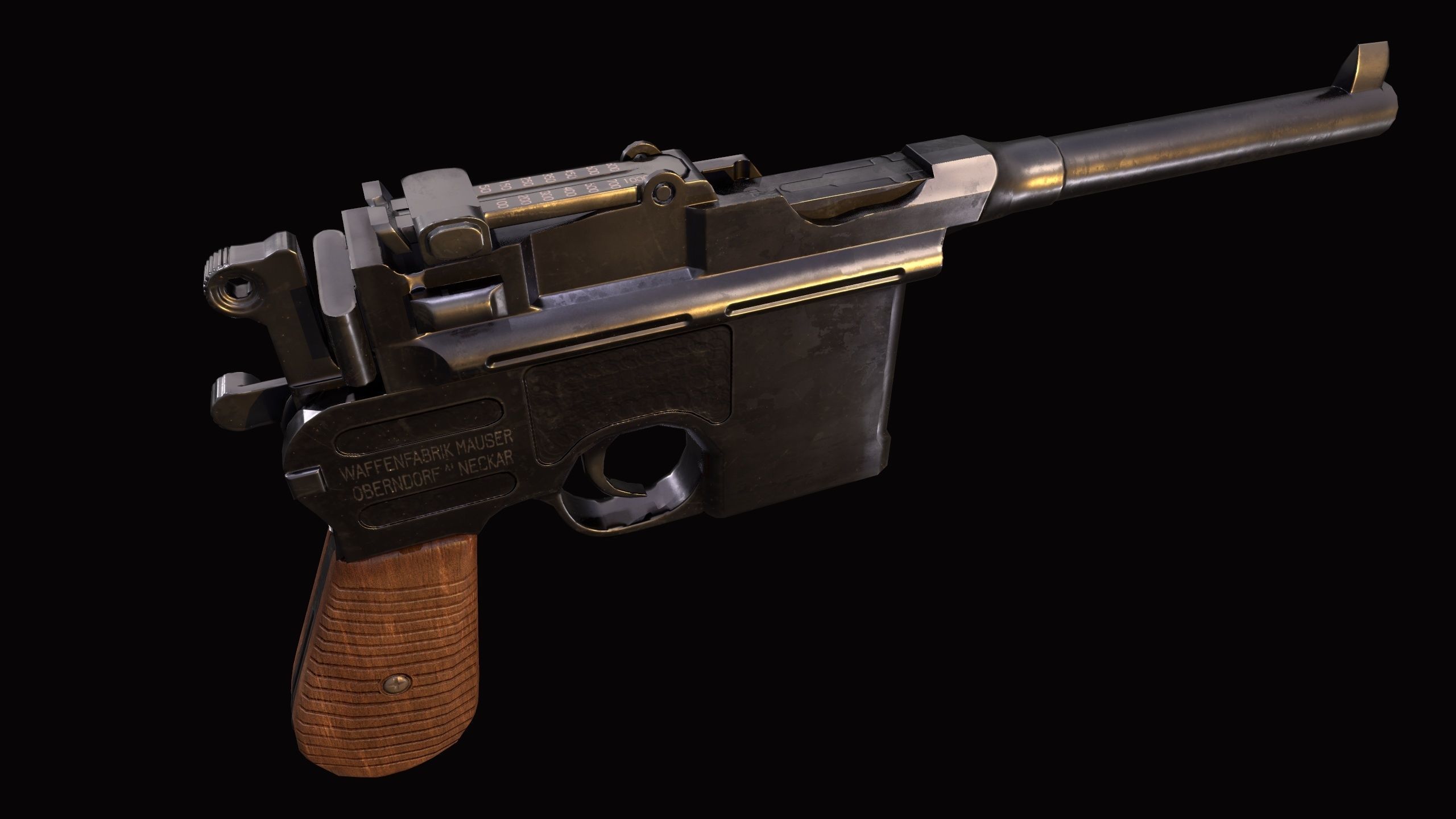 Pistol Mauser C-96 Retro Low -Poly Gun Low-poly 3D model_13