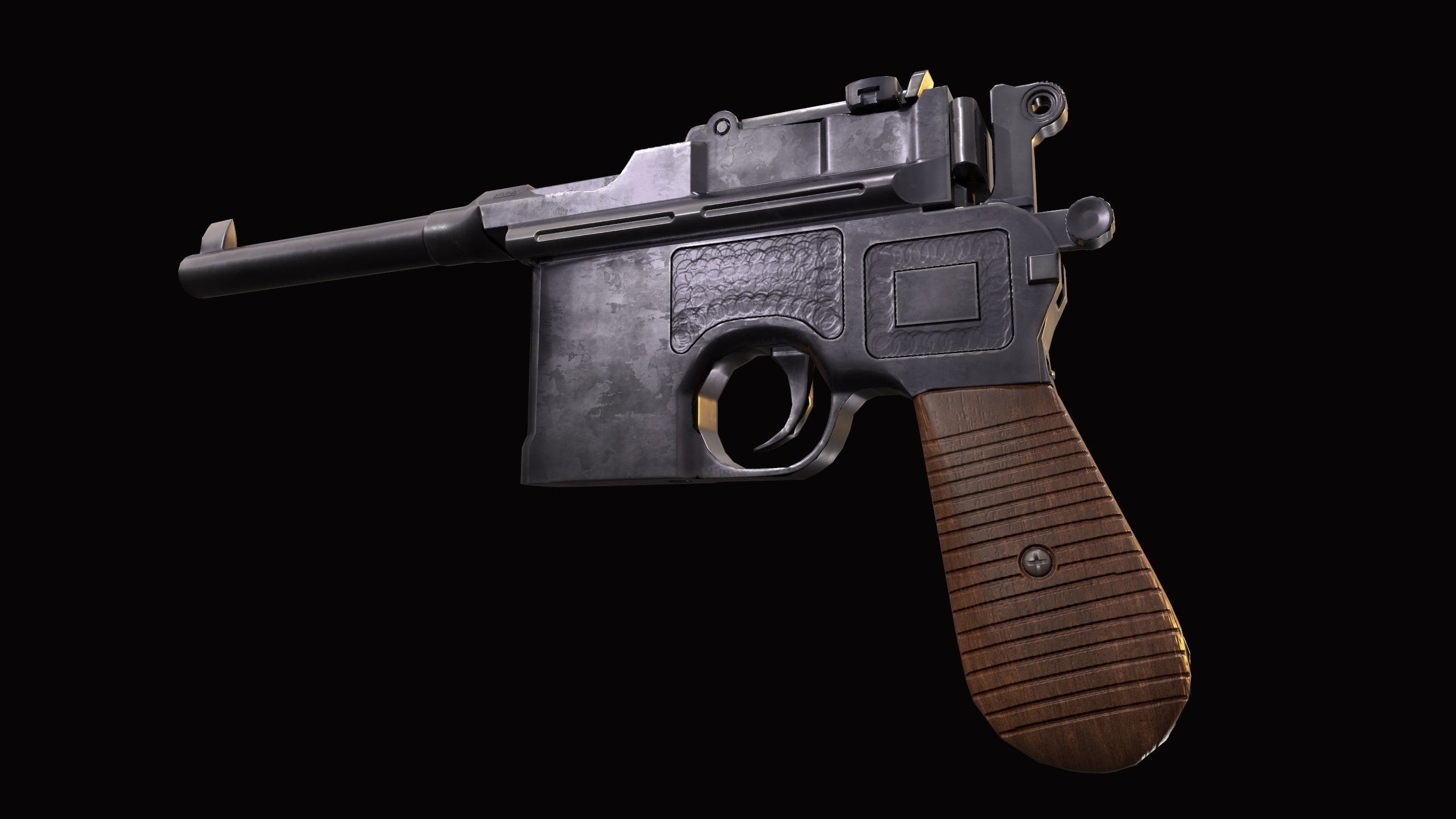 Pistol Mauser C-96 Retro Low -Poly Gun Low-poly 3D model_10