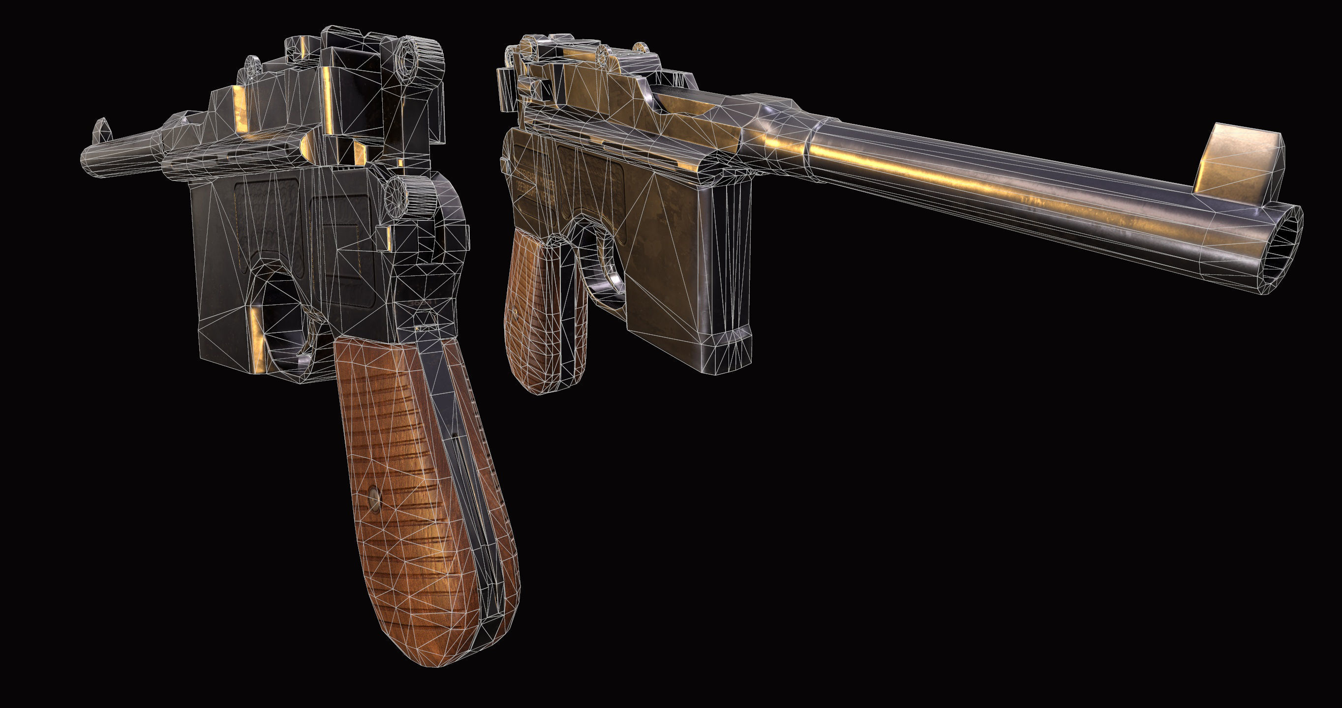 Pistol Mauser C-96 Retro Low -Poly Gun Low-poly 3D model_9
