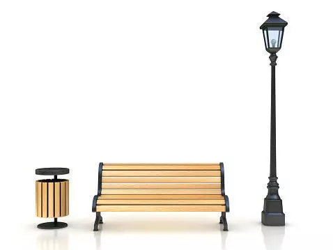 Low Poly Modern bench and lamp Free low-poly 3D model