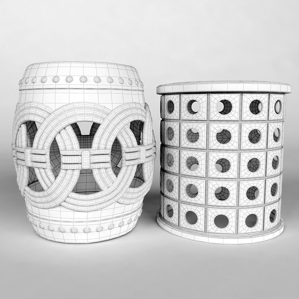 Garden Stools Set 01 3D model_1