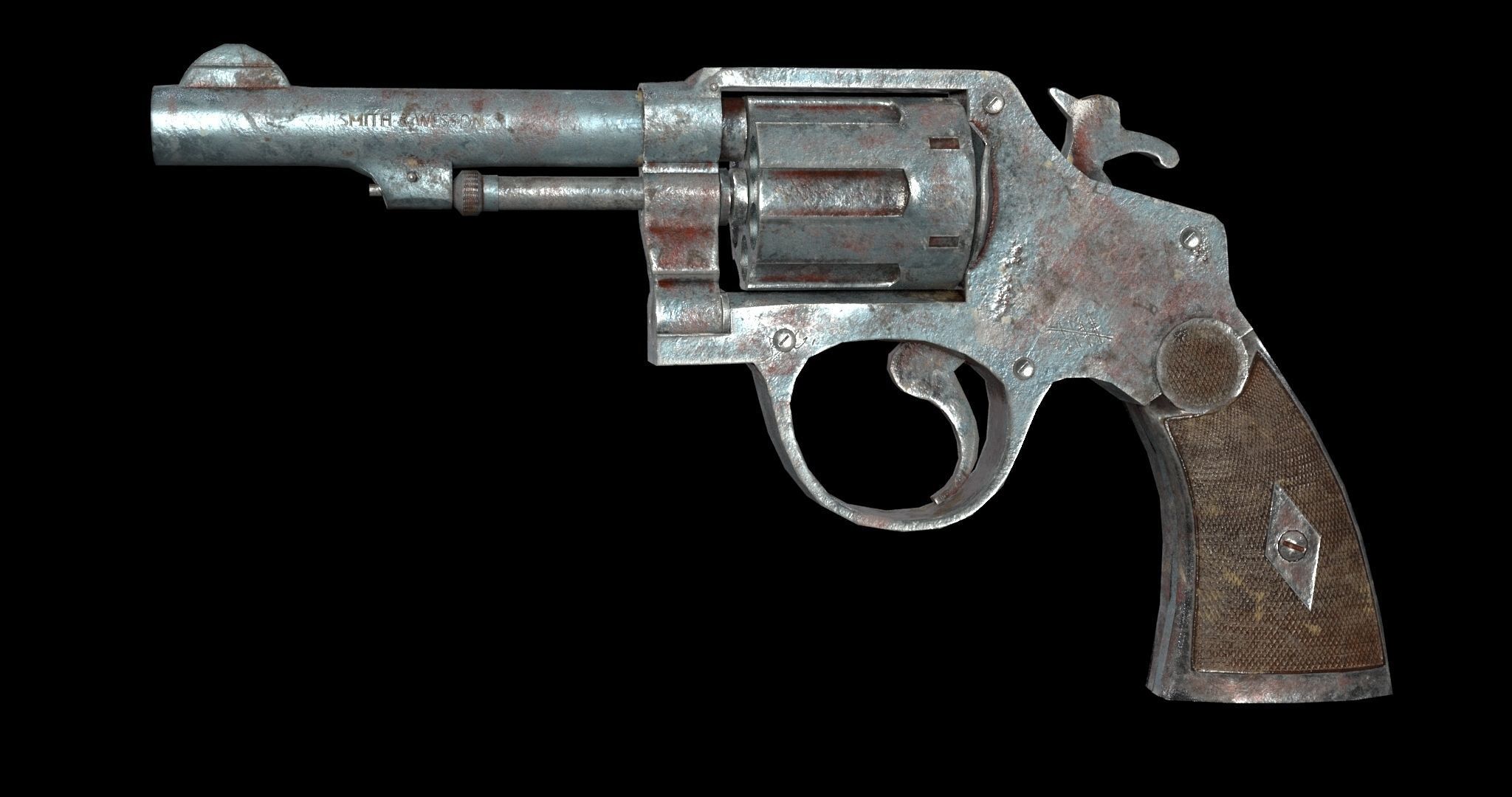 Old Used Revolver Low-poly 3D model_3