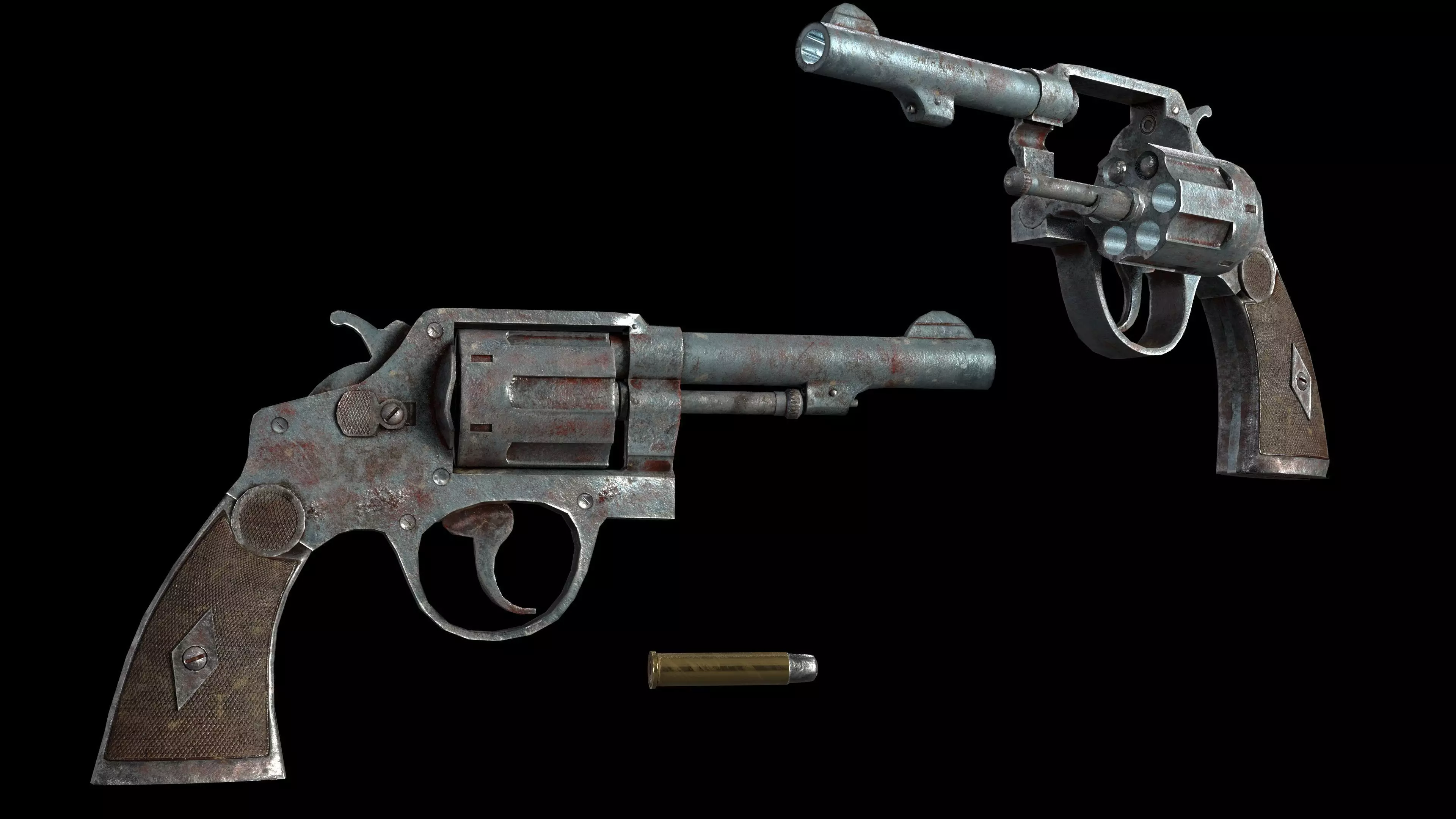 Old Used Revolver Low-poly 3D model_0