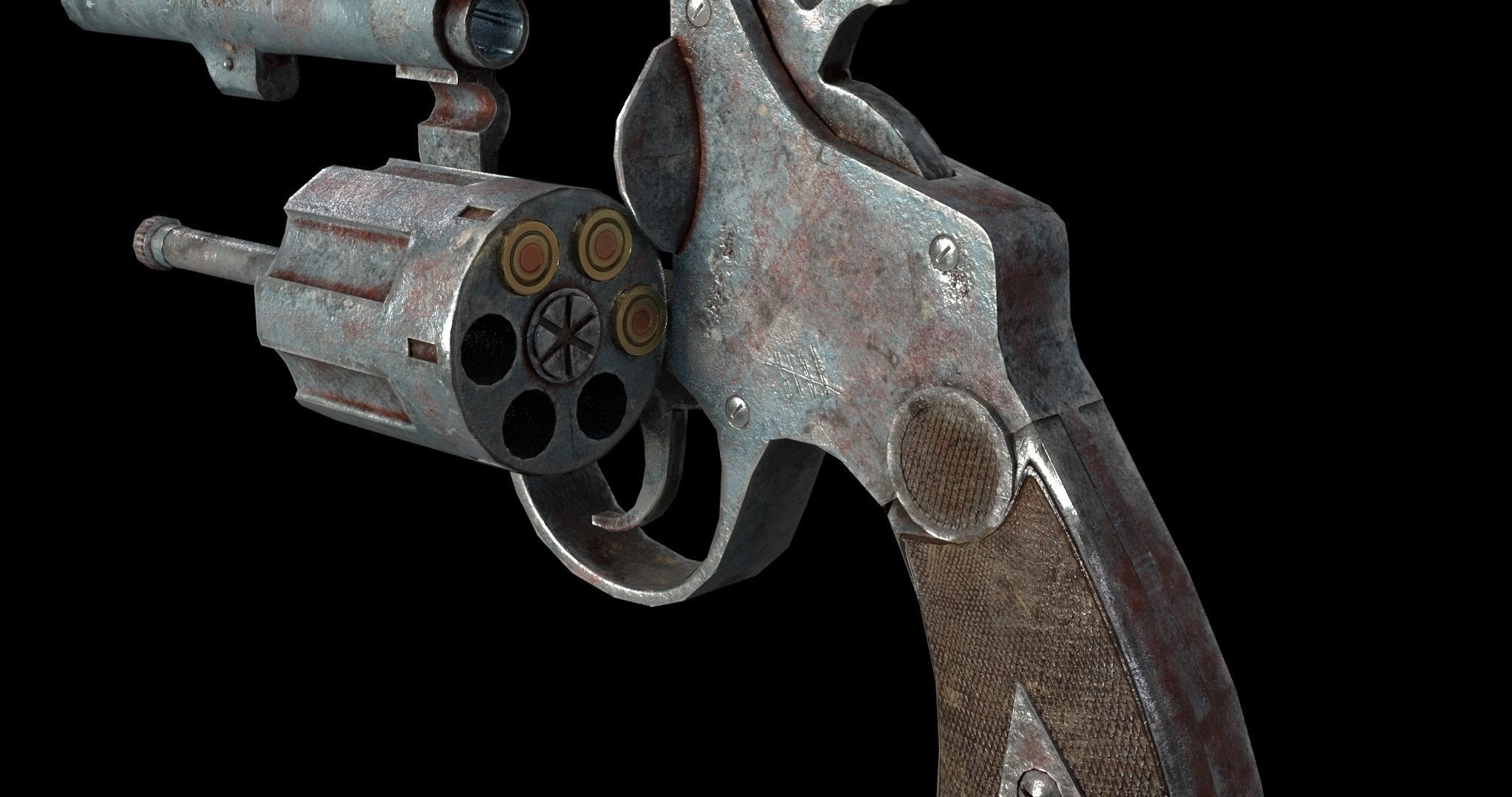 Old Used Revolver Low-poly 3D model_4