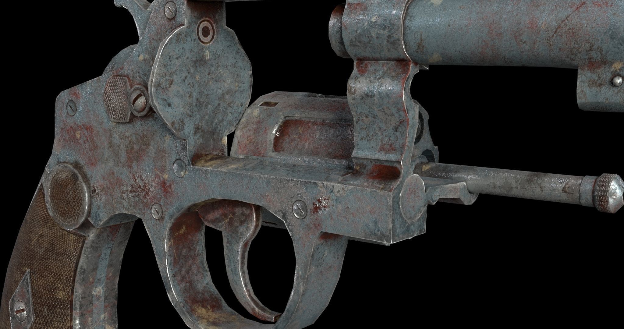 Old Used Revolver Low-poly 3D model_5