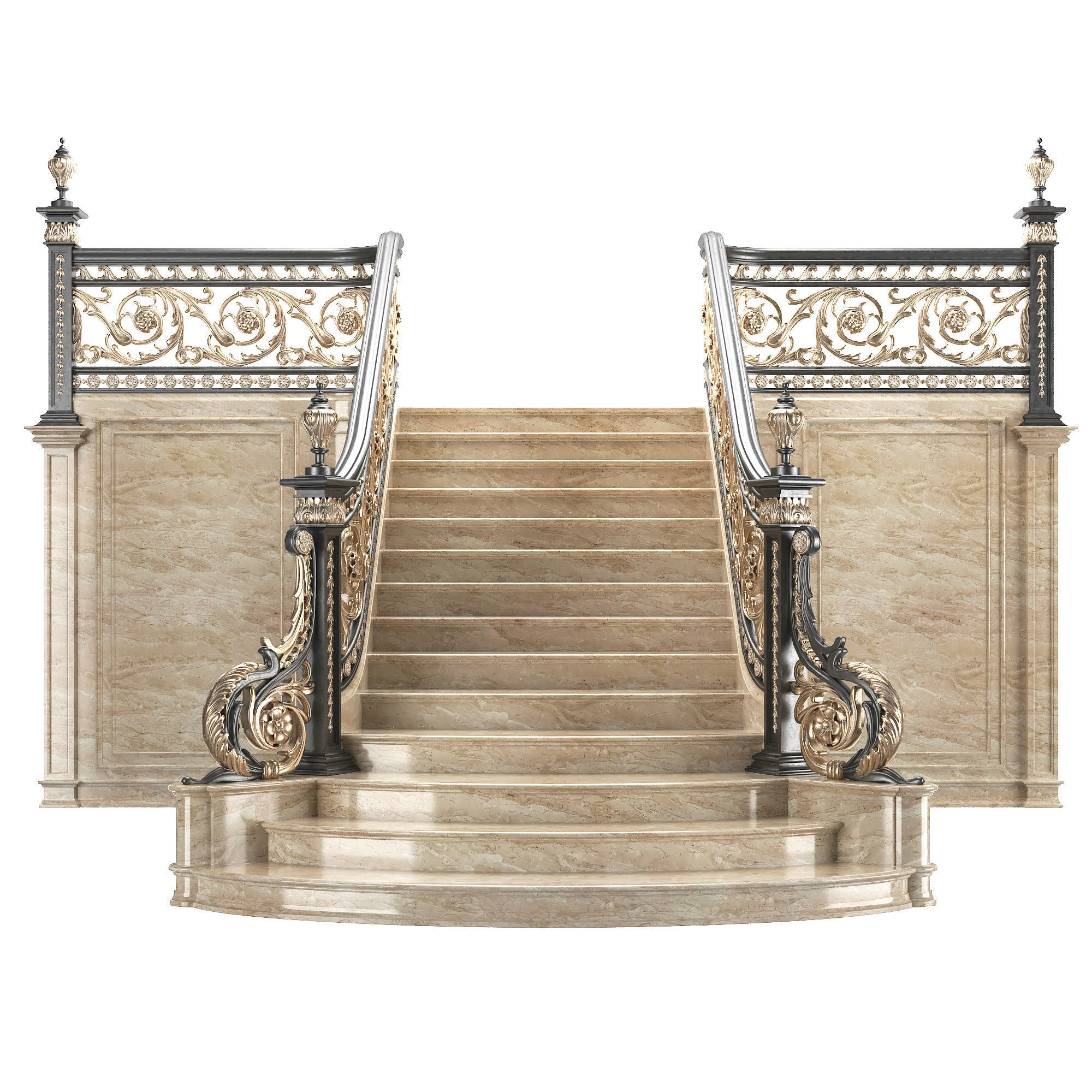 classical staircase Low-poly 3D model_1