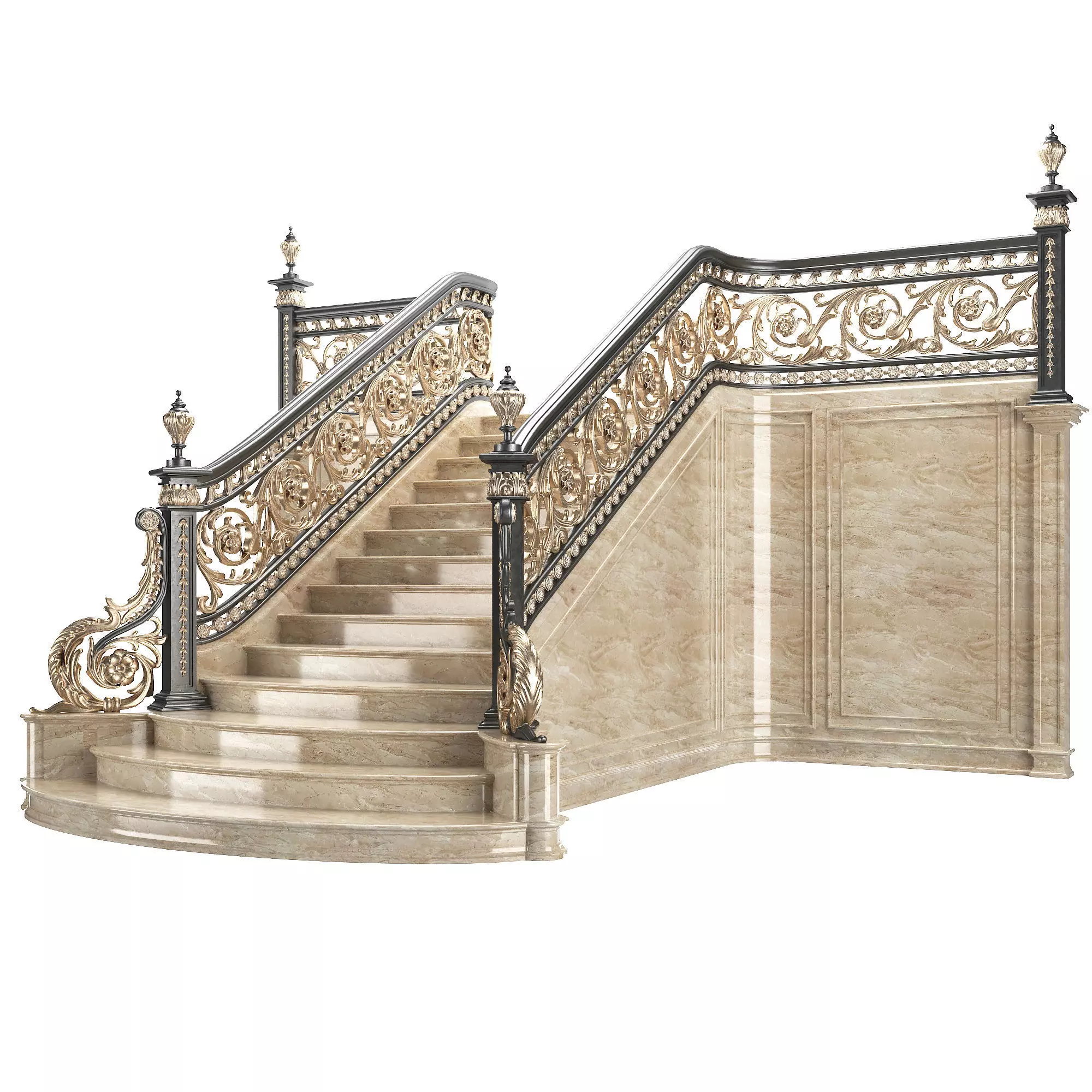 classical staircase Low-poly 3D model_0