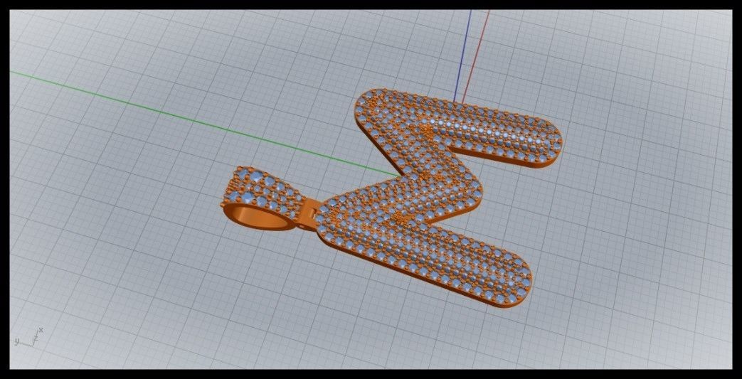 M BUBLLE FONT PENDANT 3D print model_2