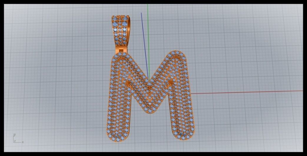 M BUBLLE FONT PENDANT 3D print model_5