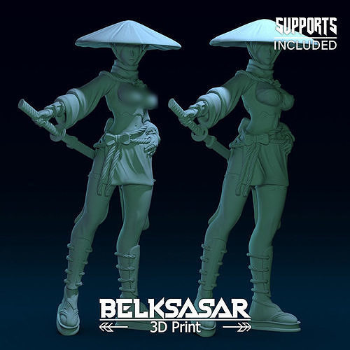 Ronin Girl Normal and Topless 3D print model