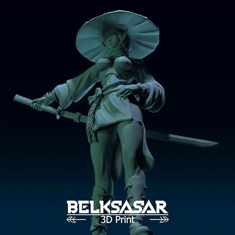 Ronin Girl Normal and Topless 3D print model_23