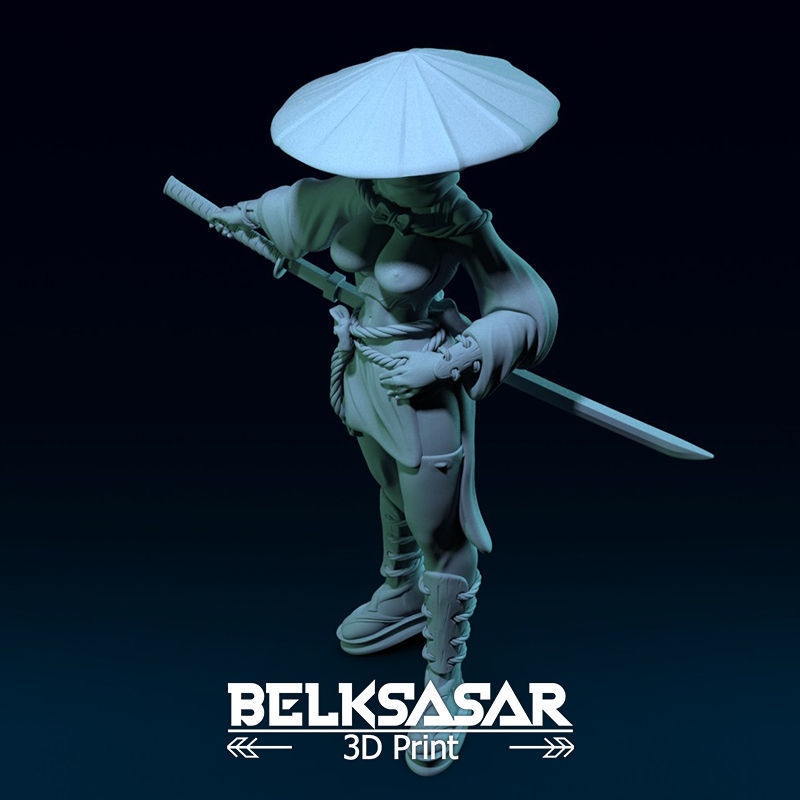 Ronin Girl Normal and Topless 3D print model_29