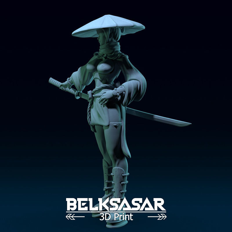 Ronin Girl Normal and Topless 3D print model_3