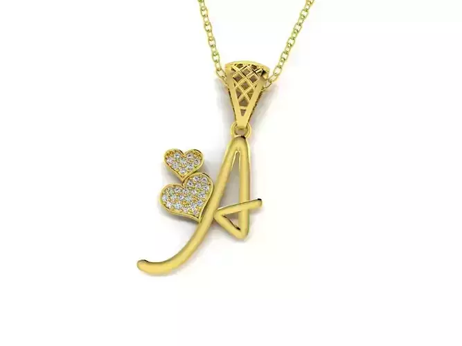 Diamond Alphabet Pendant Heart Letter A