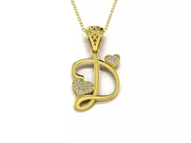 Diamond Alphabet Pendant Heart Letter D