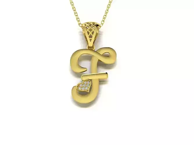 Diamond Alphabet Pendant Heart Letter F