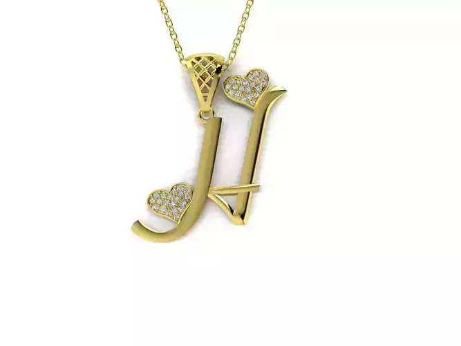  Diamond Alphabet Pendant Heart Letter H