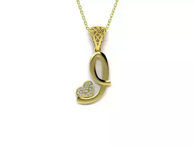 Diamond Alphabet Pendant Heart Letter I