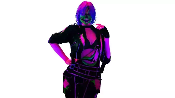 Female Punk Neon Graffiti Gang Member 3D model