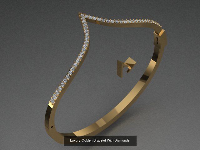 Luxury Golden Bracelet and Ring Set with Diamonds  3D Model Collection_2