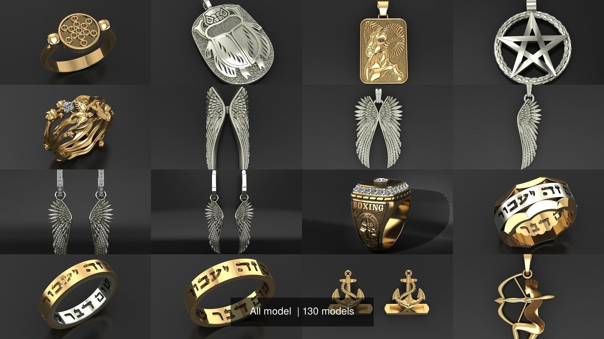 All model crown pendant with diamonds 3D Model Collection_6