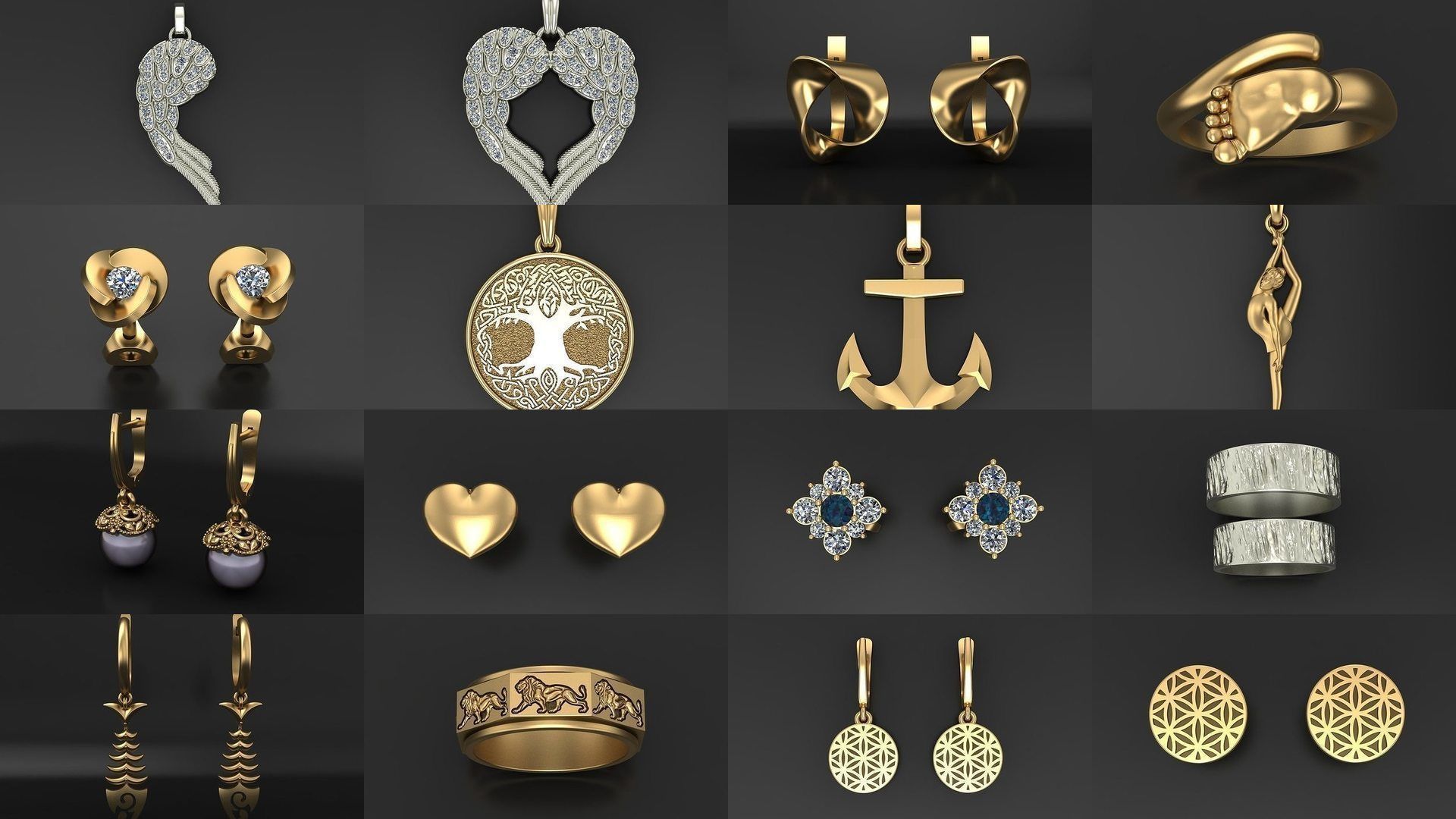 All model crown pendant with diamonds 3D Model Collection_7