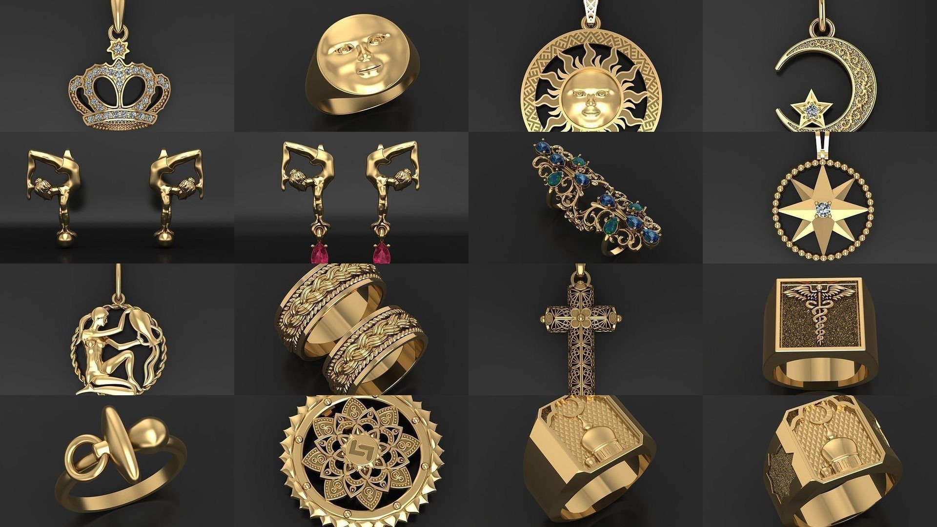 All model crown pendant with diamonds 3D Model Collection_1