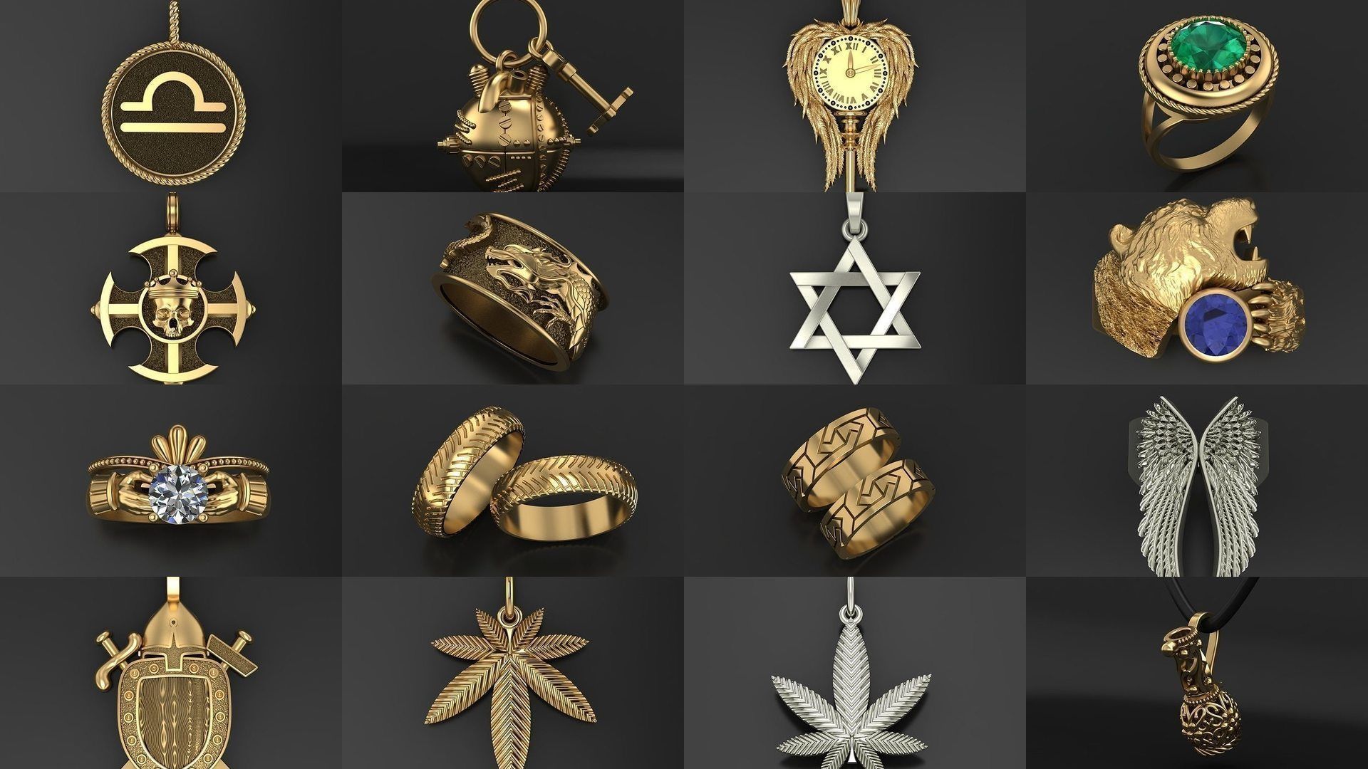 All model crown pendant with diamonds 3D Model Collection_13