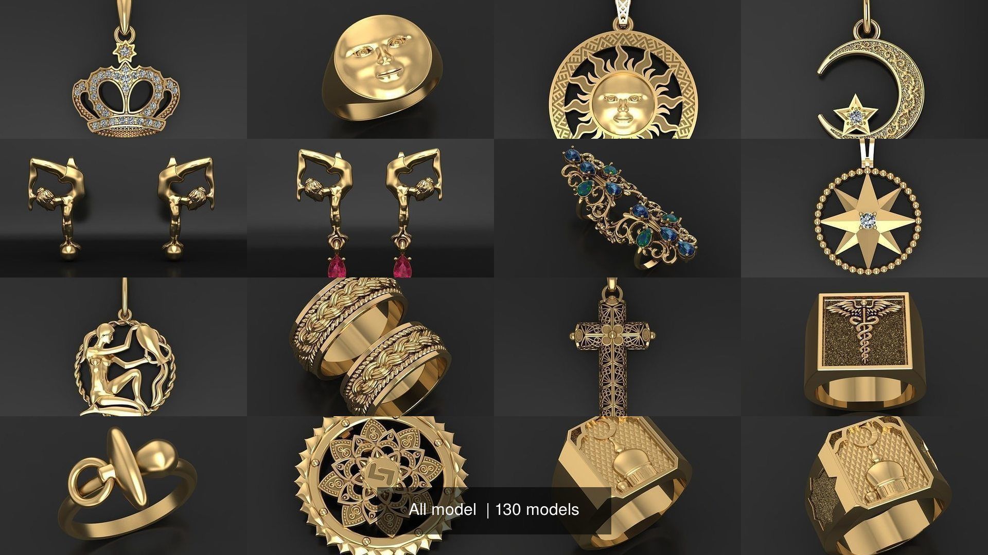 All model crown pendant with diamonds 3D Model Collection_2