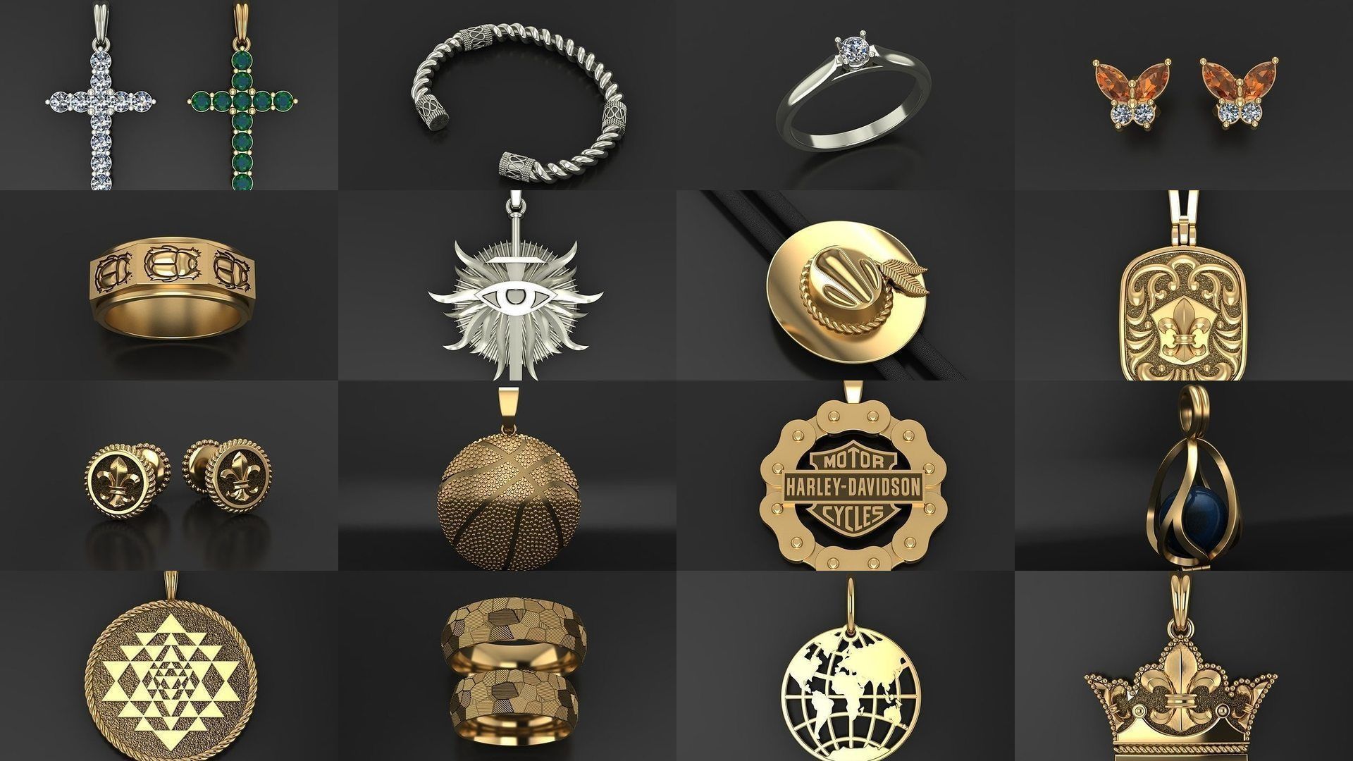 All model crown pendant with diamonds 3D Model Collection_9