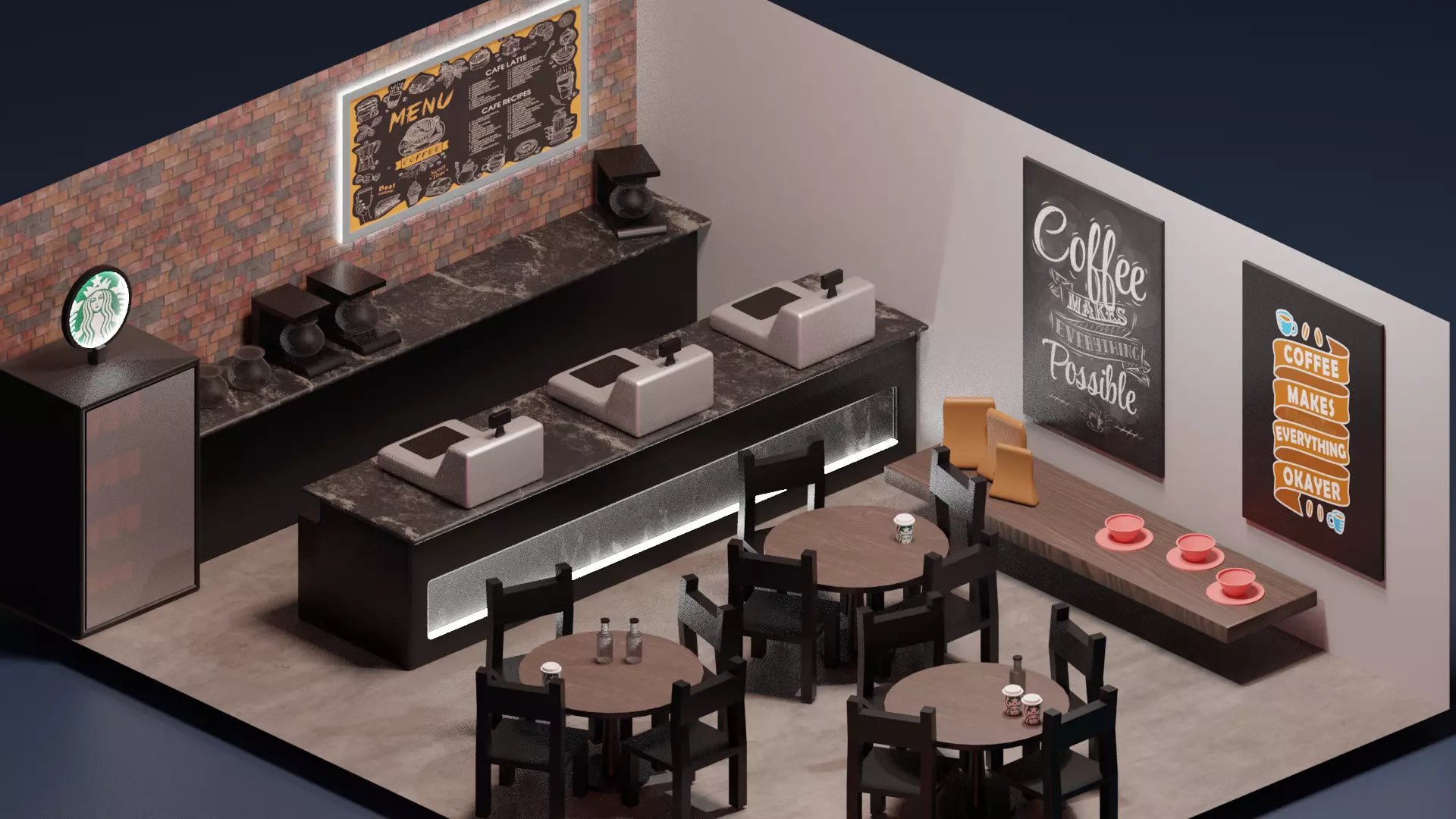 Blender 3D Low poly Coffe Shop Low-poly 3D model_0