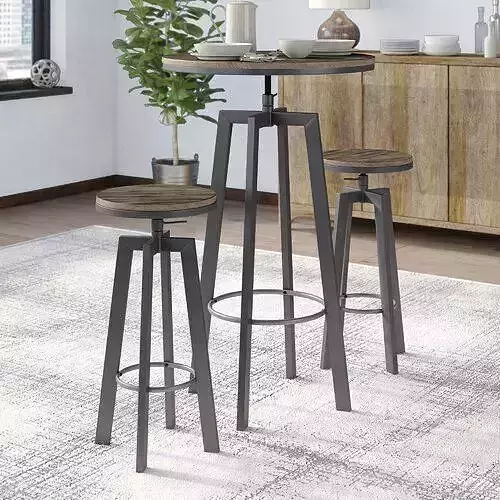 Hoskins Round Wood Top Metal Bar Bistro Pub Table Set