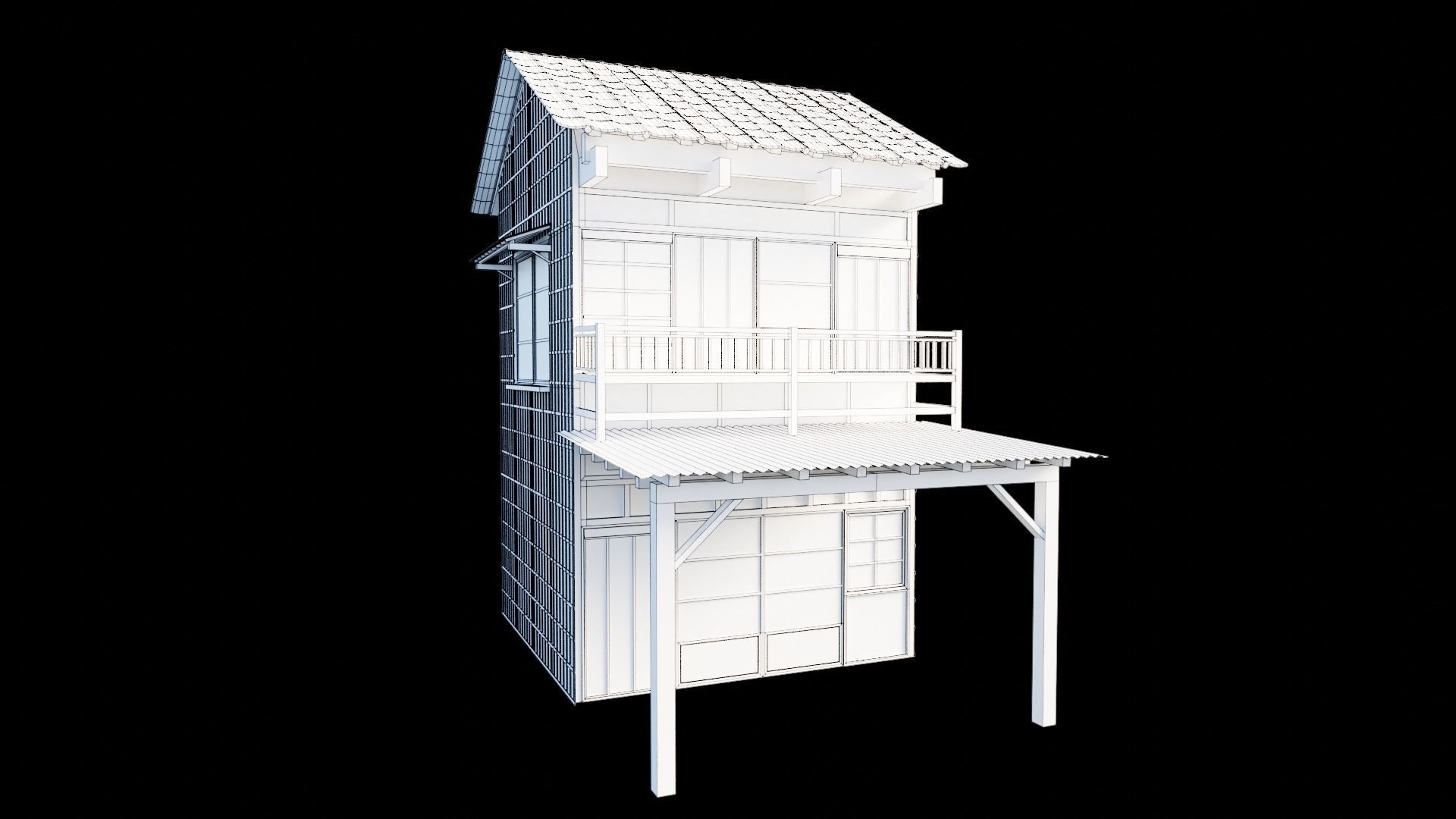 japanese wooden house Low-poly 3D model_5