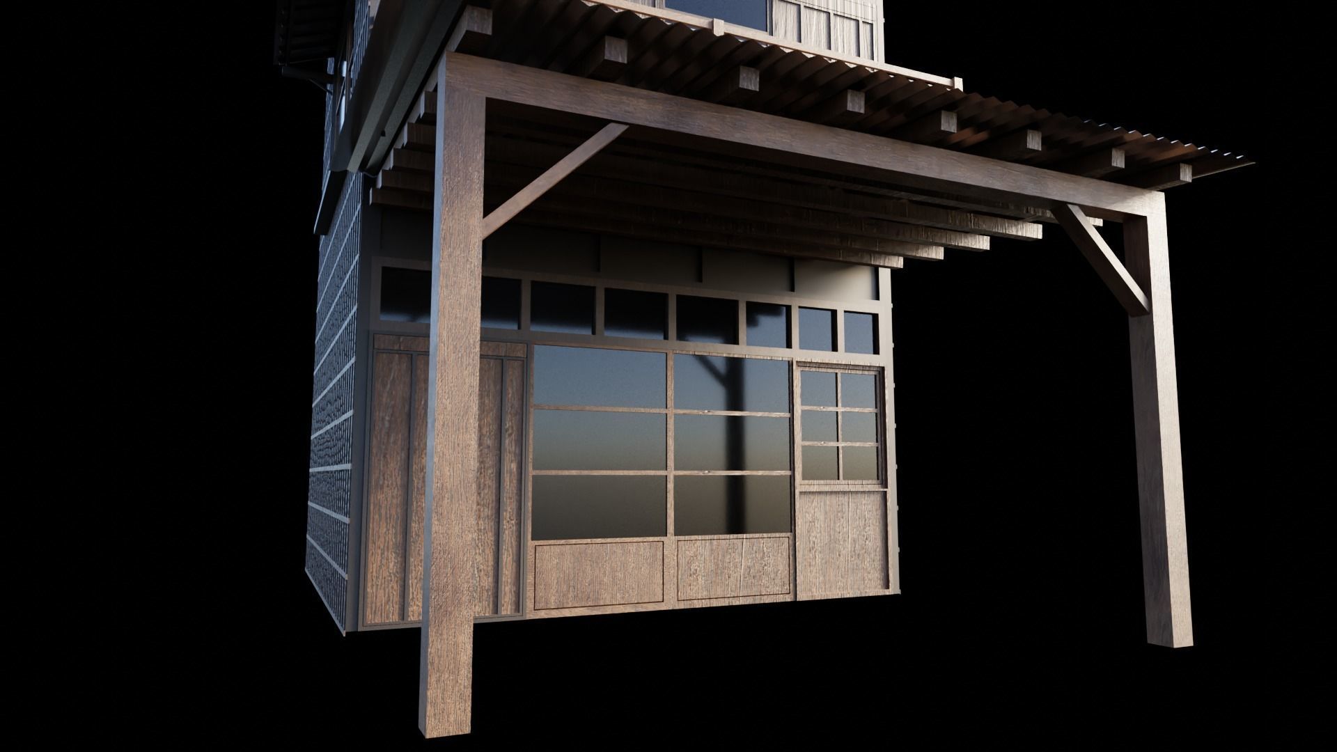 japanese wooden house Low-poly 3D model_4