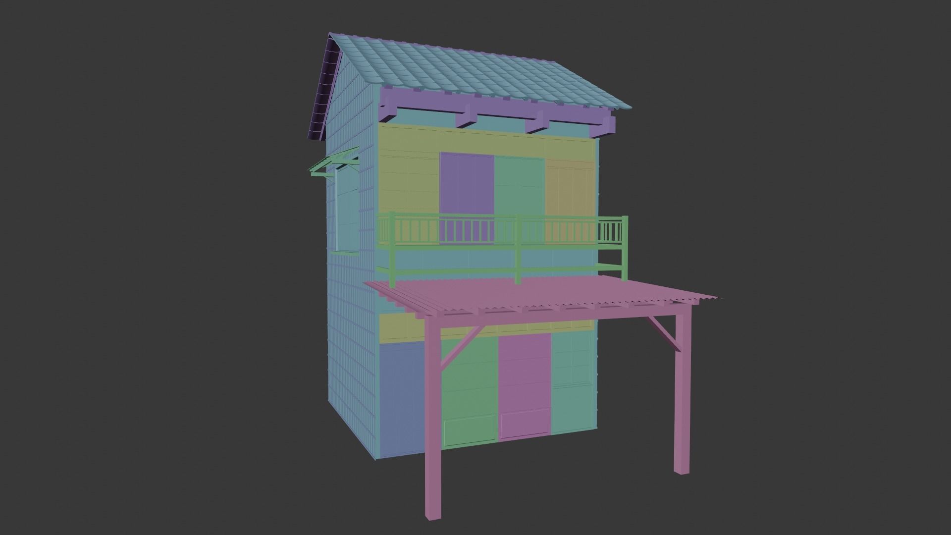 japanese wooden house Low-poly 3D model_13
