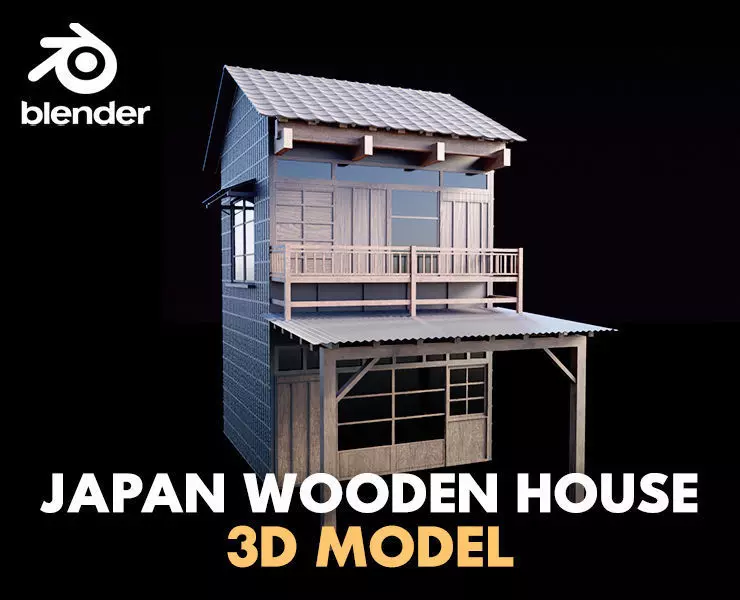 japanese wooden house Low-poly 3D model_0