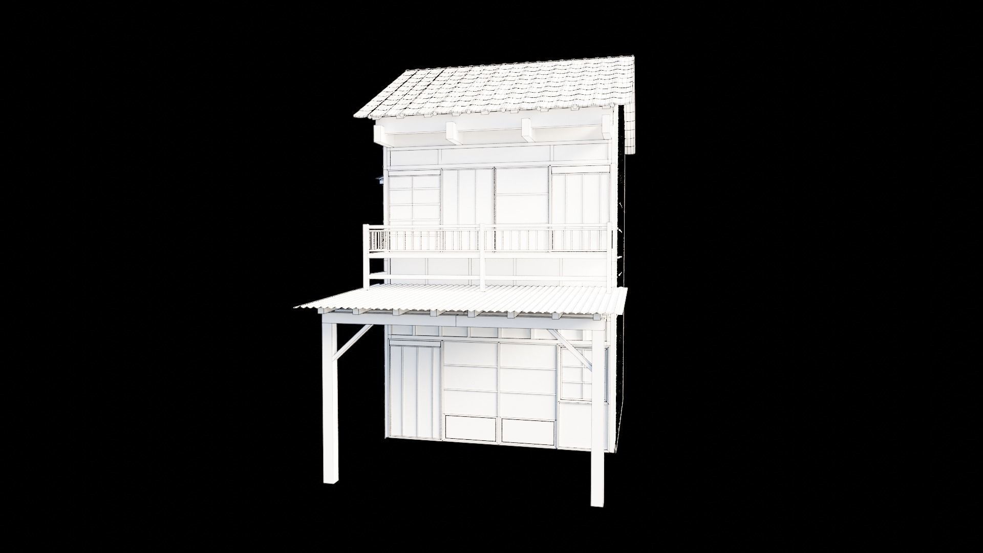 japanese wooden house Low-poly 3D model_6