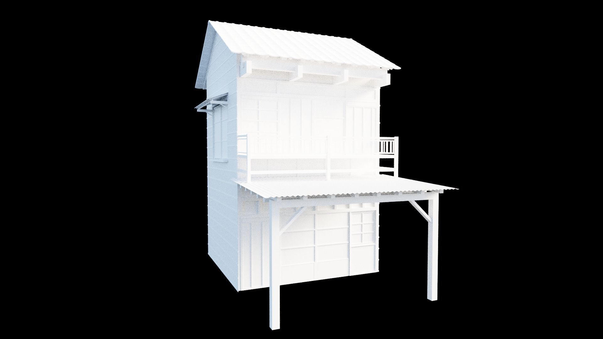 japanese wooden house Low-poly 3D model_9