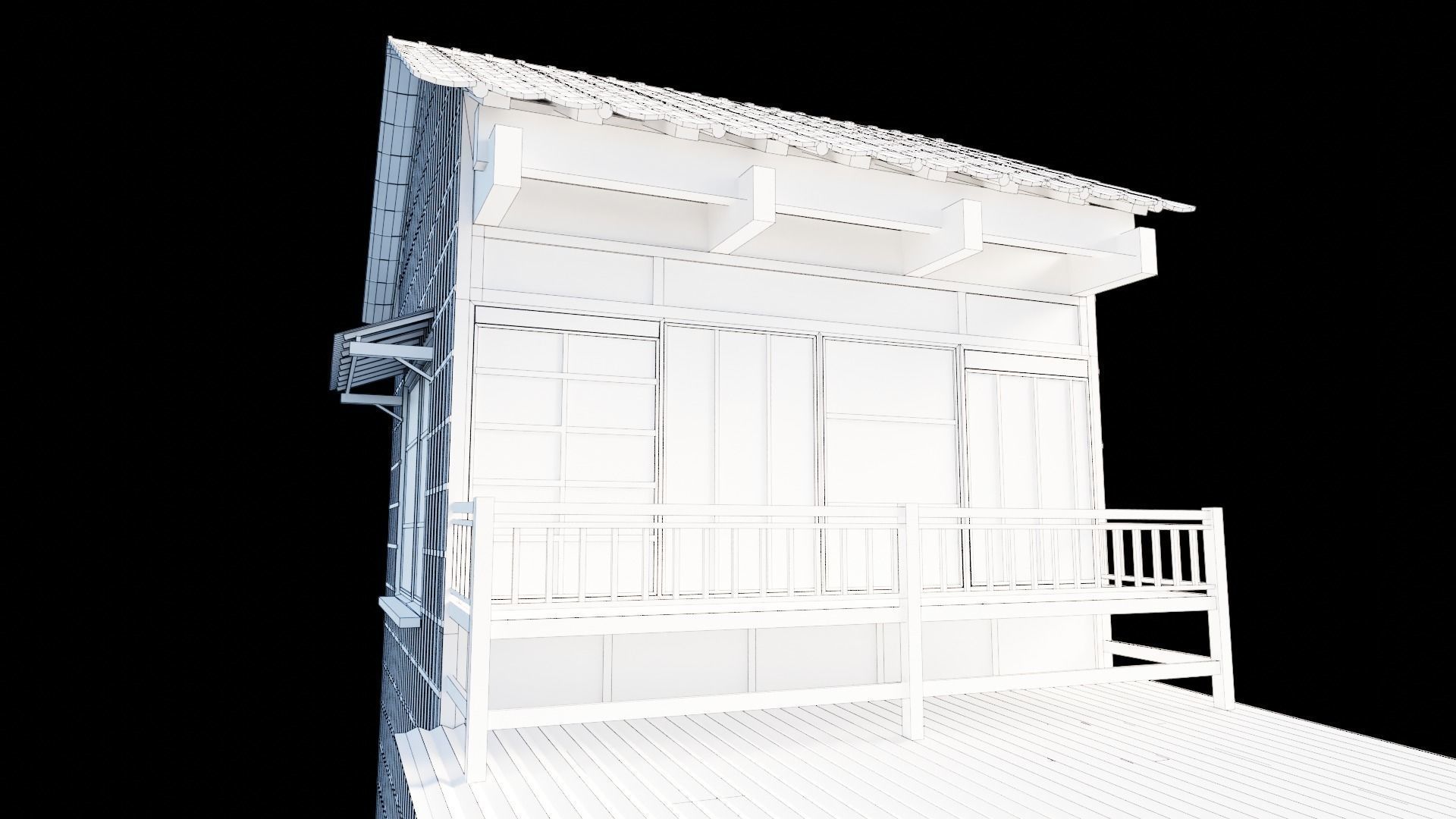 japanese wooden house Low-poly 3D model_7