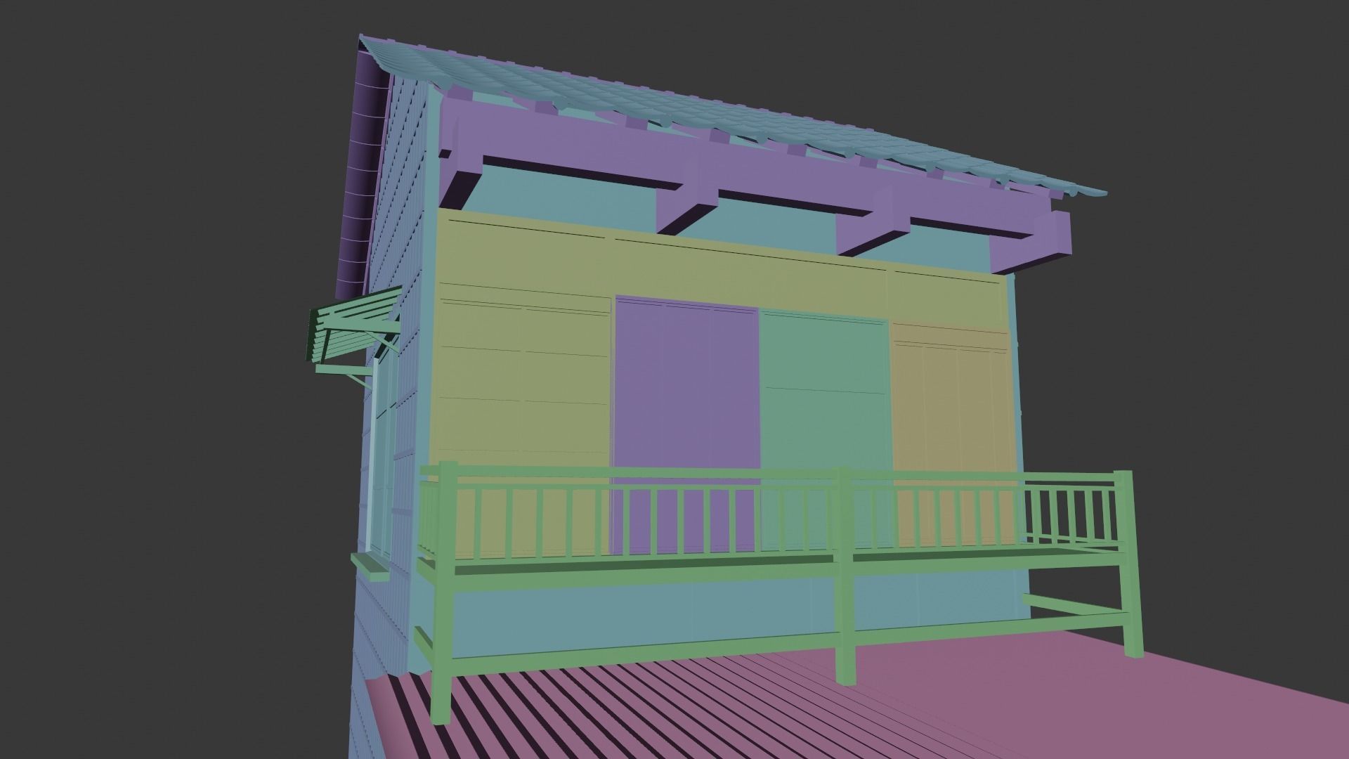 japanese wooden house Low-poly 3D model_15