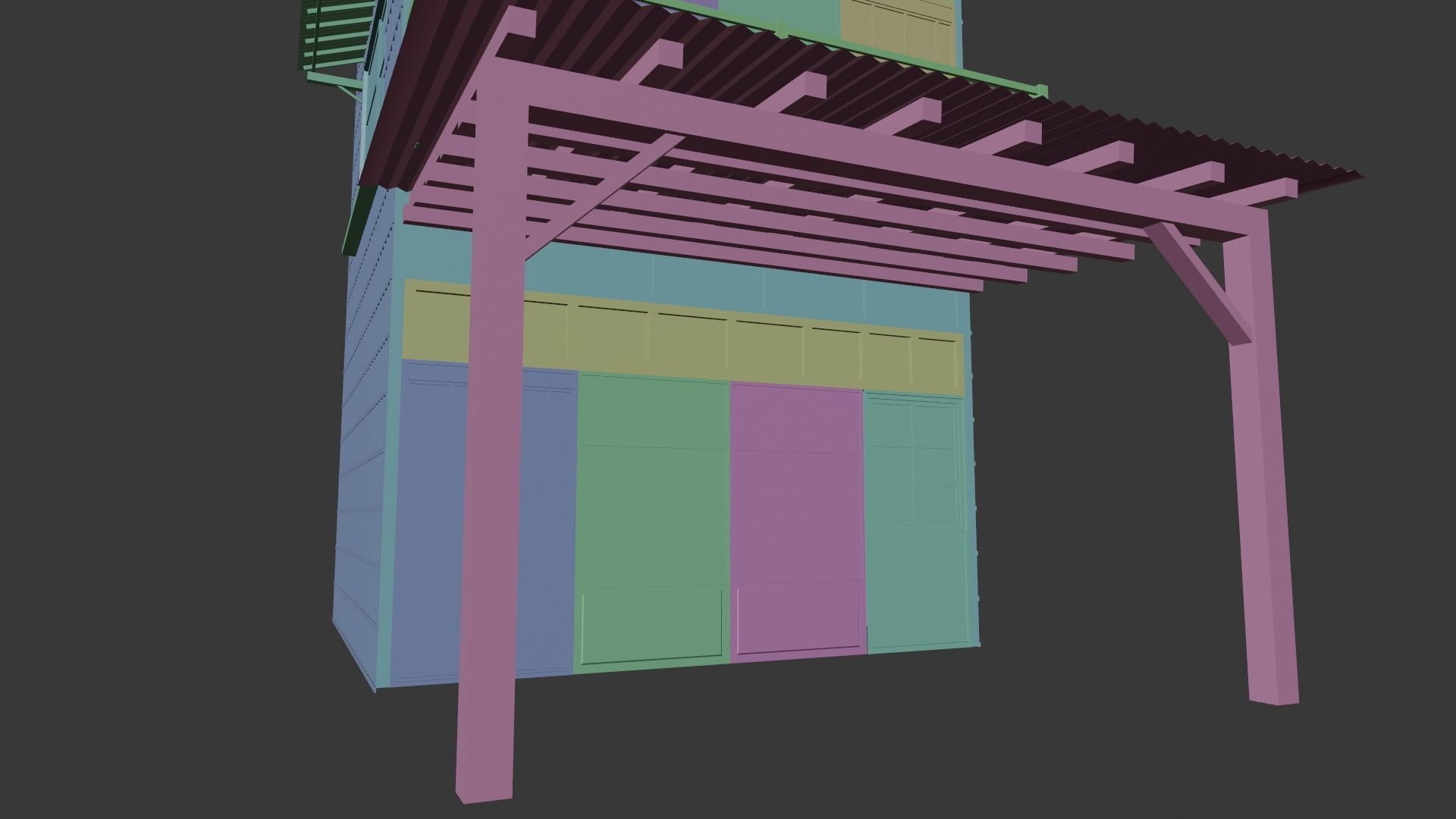 japanese wooden house Low-poly 3D model_16