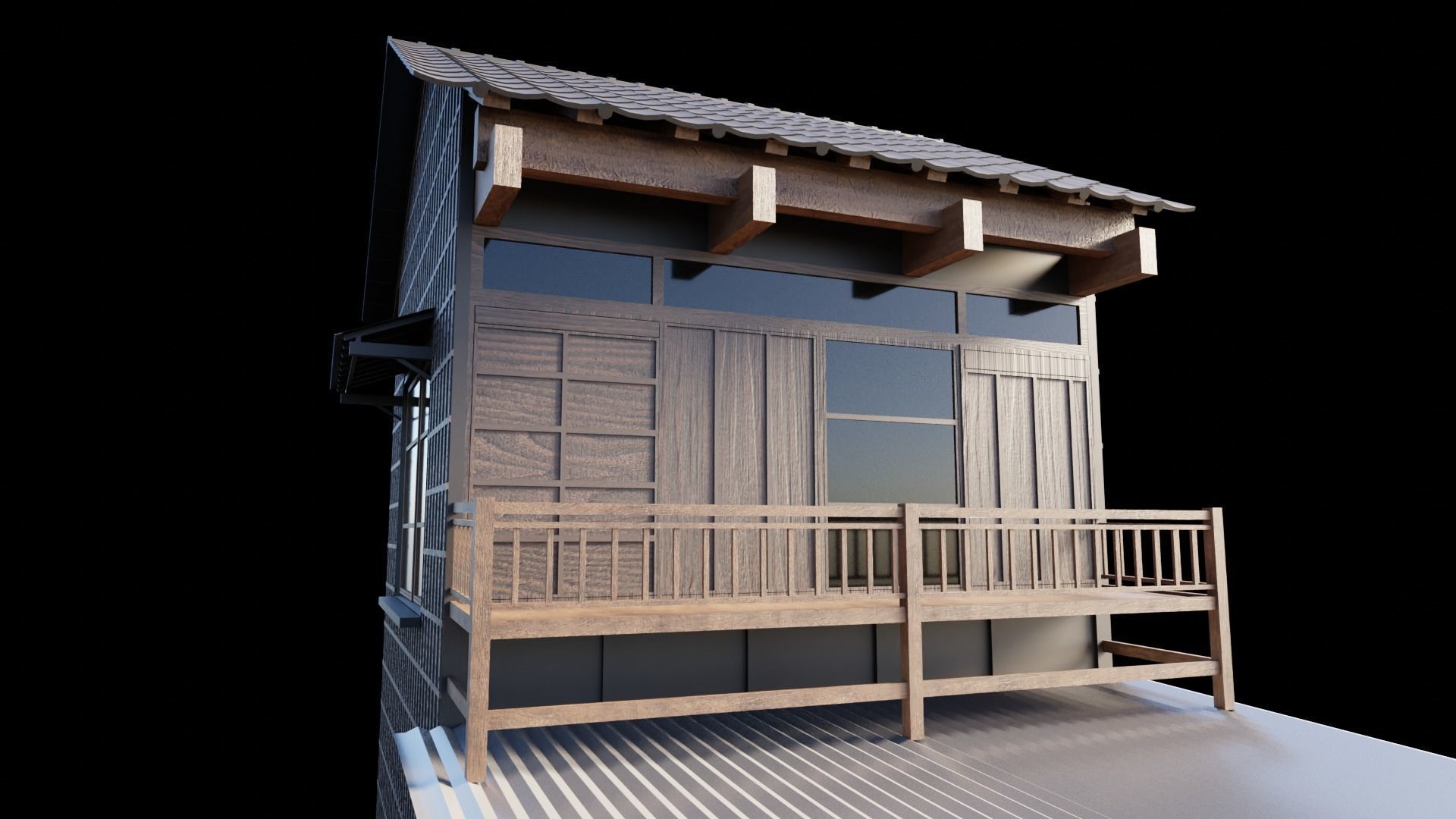 japanese wooden house Low-poly 3D model_3