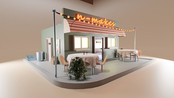 Night neon cafe 3D model
