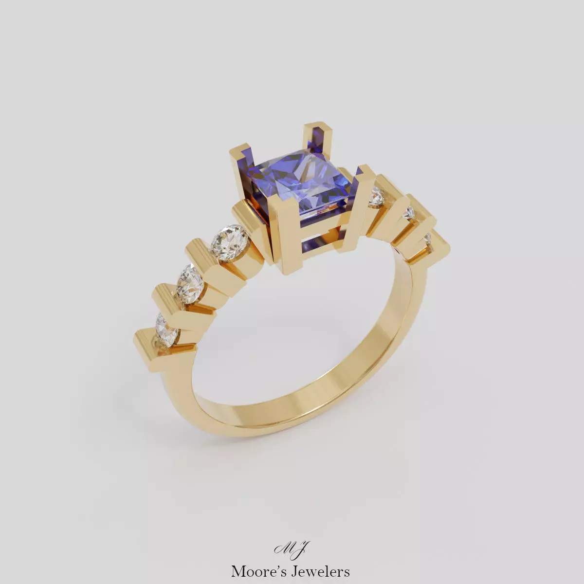 Bar Set Round and Princess Cut Ring 3d Model 3D print model